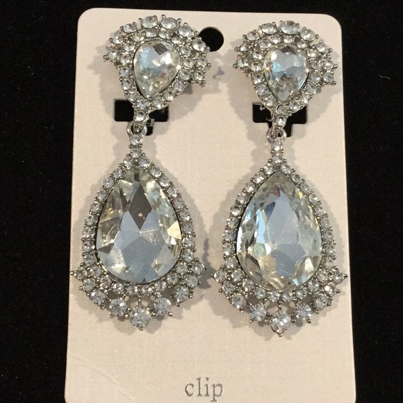 Jewelry - Rhinestone Dangle Clip Earrings